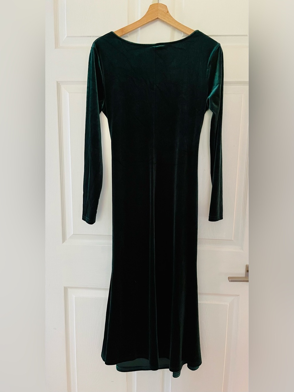 Emerald Green Velvet Wrap Luxury Holiday Cocktail Midi Party Dress Size Medium - Picture 3 of 5
